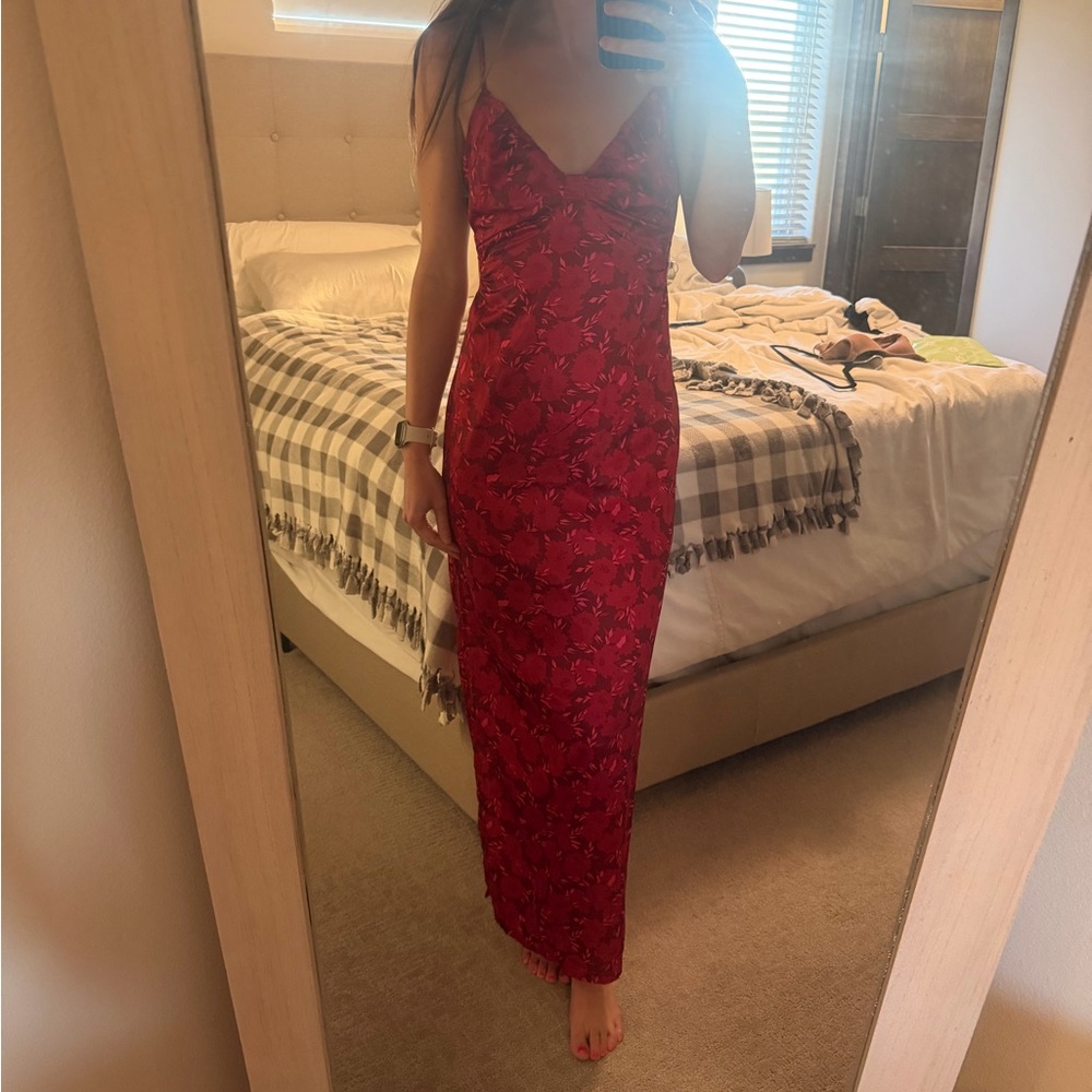 Aakaa Red Floral Slip Maxi Dress